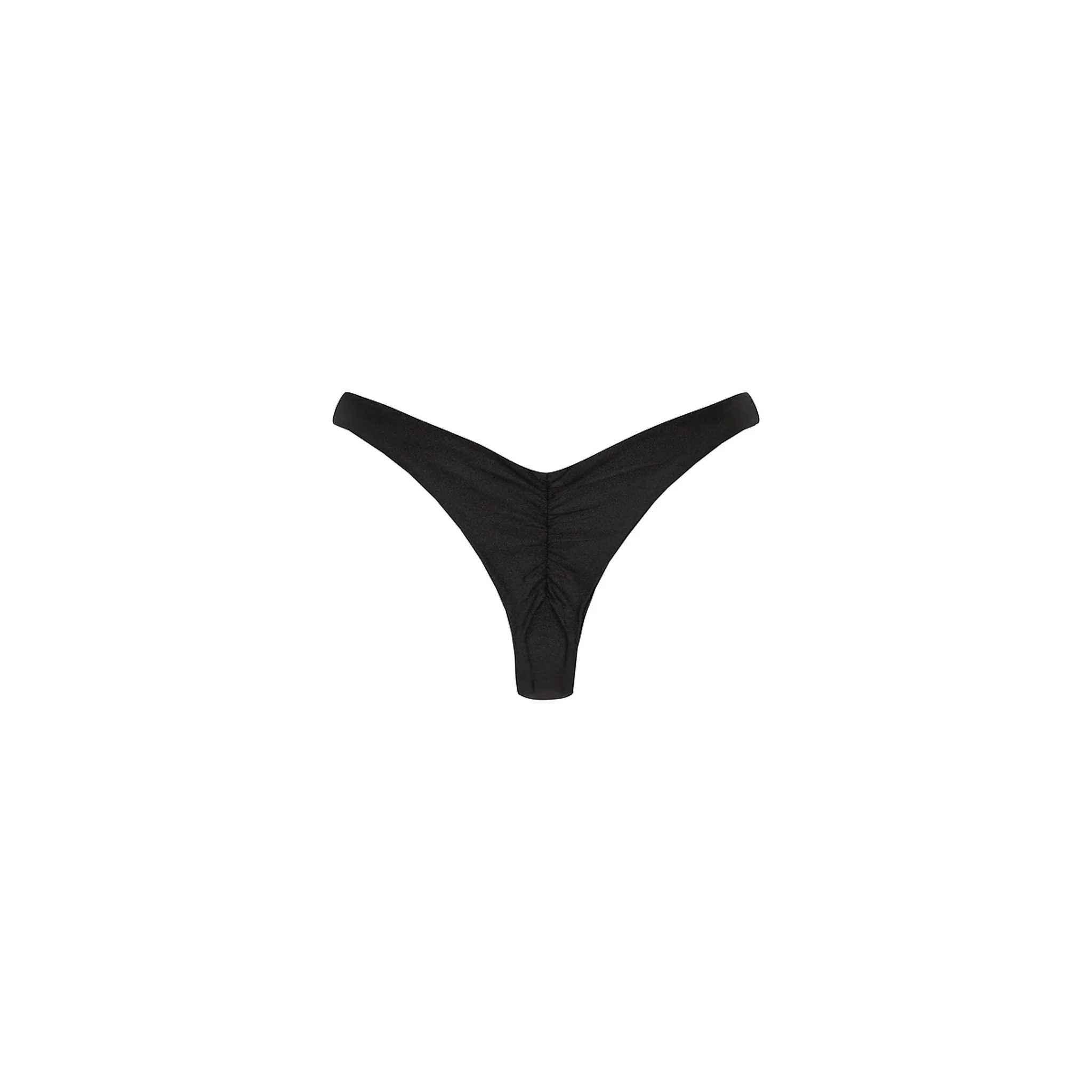 Gathered Deep V Thong Bikini Bottom - Twilight Black - Image 10