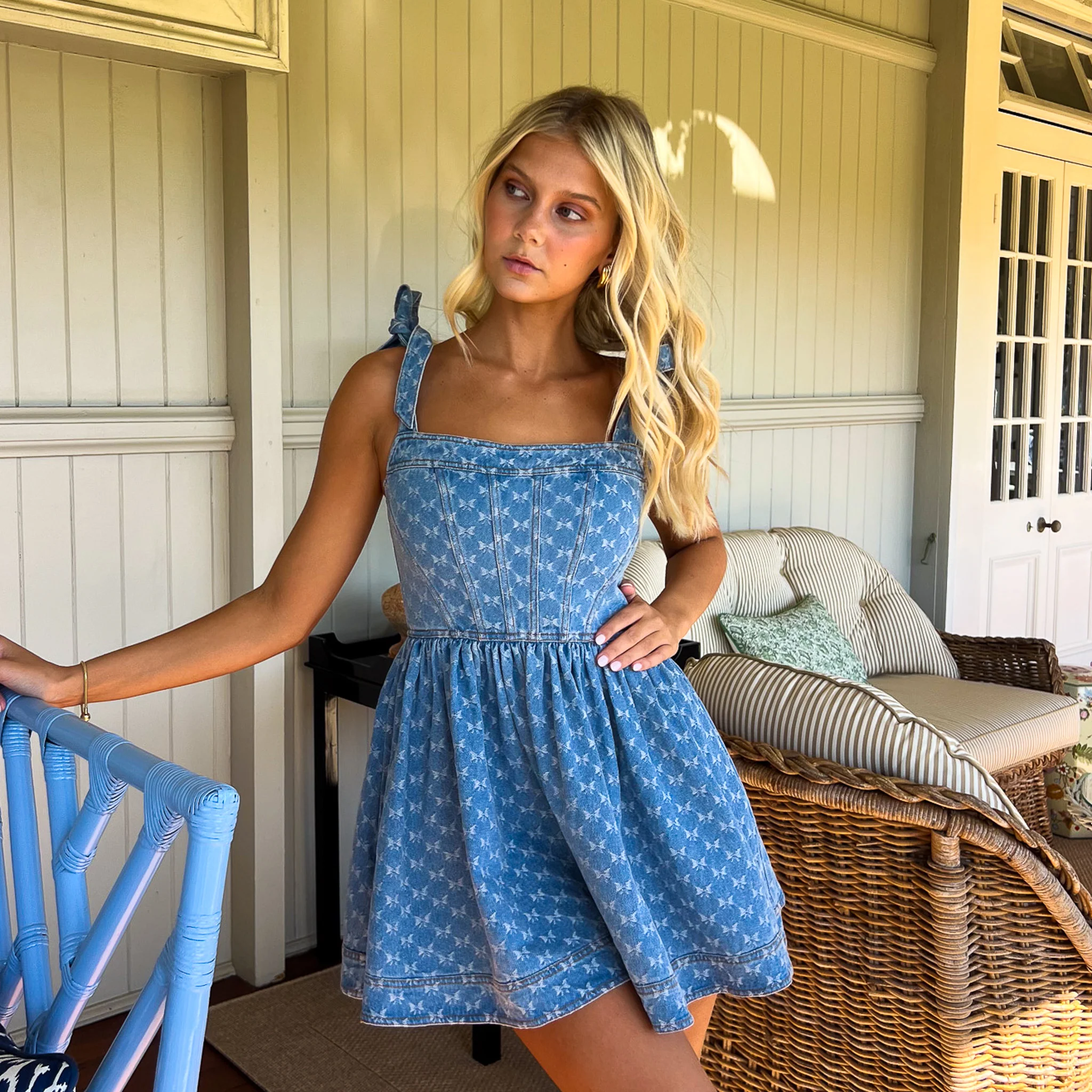 Ruffle Corset Mini Dress - Darling Denim - Image 5