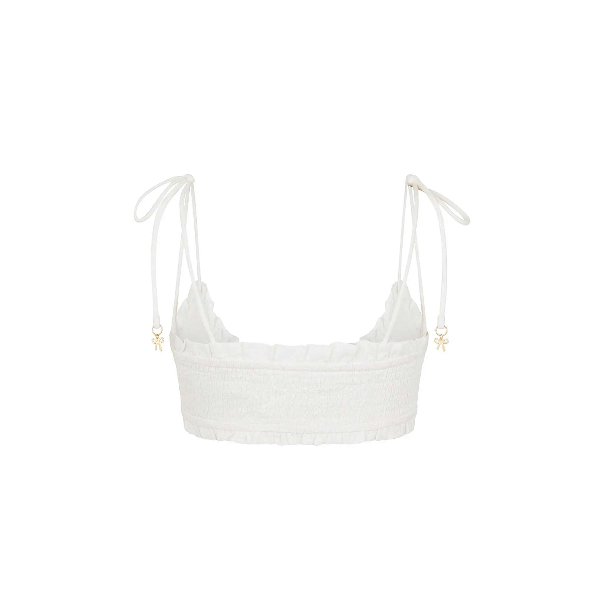 Ruffle Shirred Tie Crop - White - Image 10