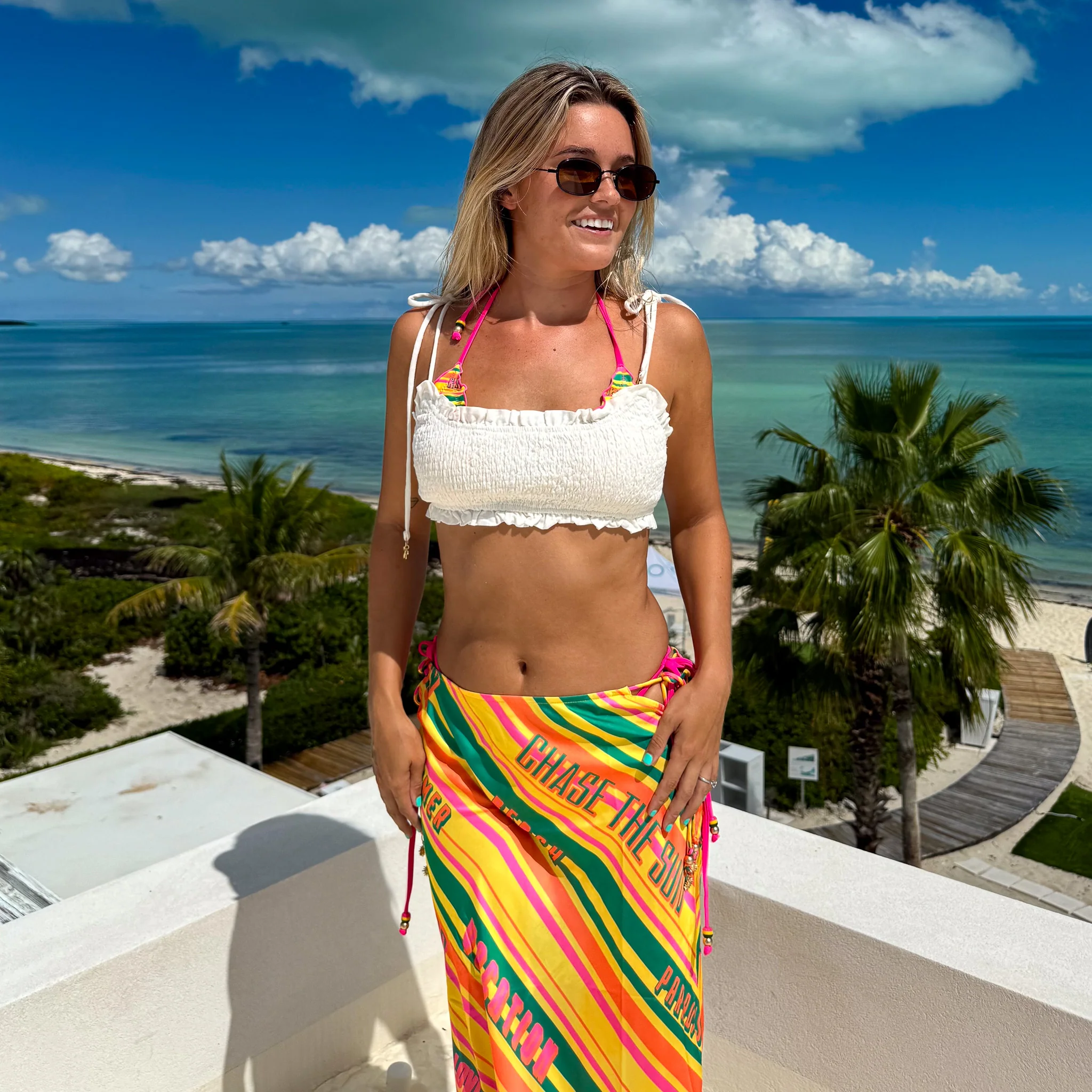 Ruffle Shirred Tie Crop - White - Image 5