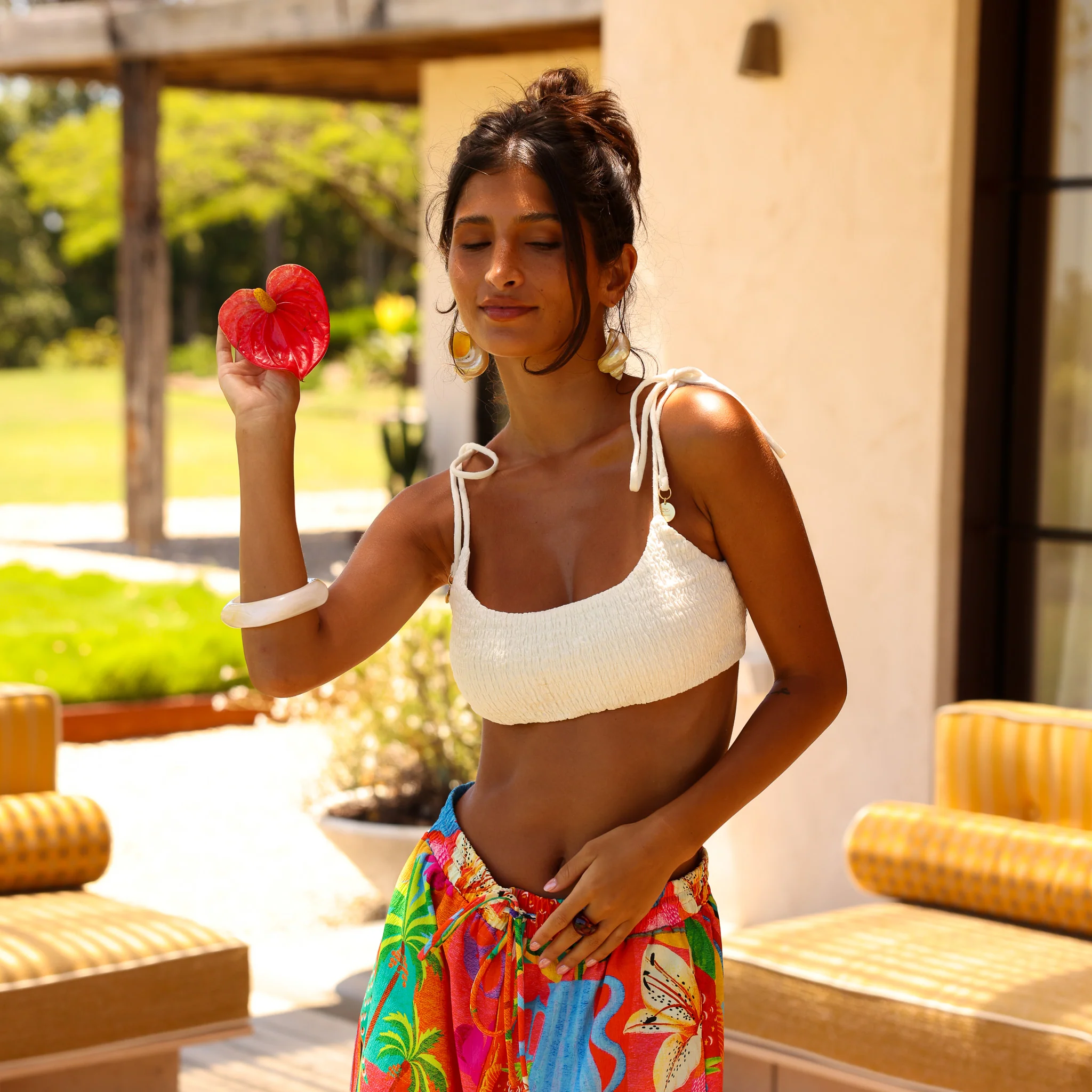 Simple Shirred Tie Crop - Natural White - Image 4